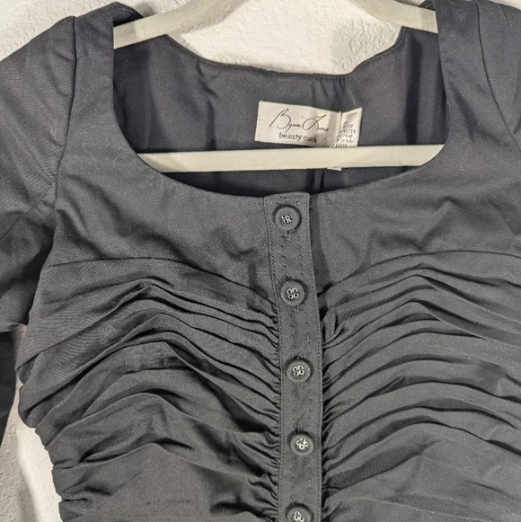 Byron Lars Beauty Mark Black Ruched Bodycon Midi Dress Size 2 Cocktail Party - Picture 14 of 15